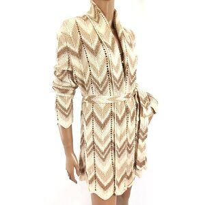 LUCKY BRAND Sweater Long Belted Cardigan Chevron Wool Blend Knit M